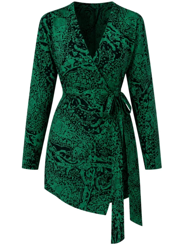 AX Paris Dames Paisley Wikkel Lange Mouw Mini Jurk (Groen), foto 2
