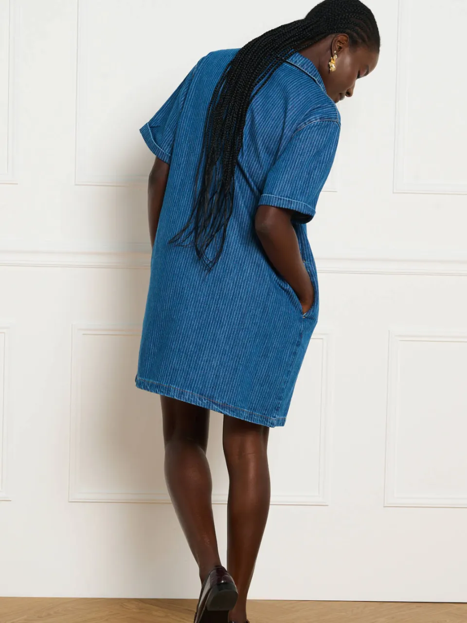 LOLALIZA spijkerjurk met krijtstreep - medium blauw denim, foto 3