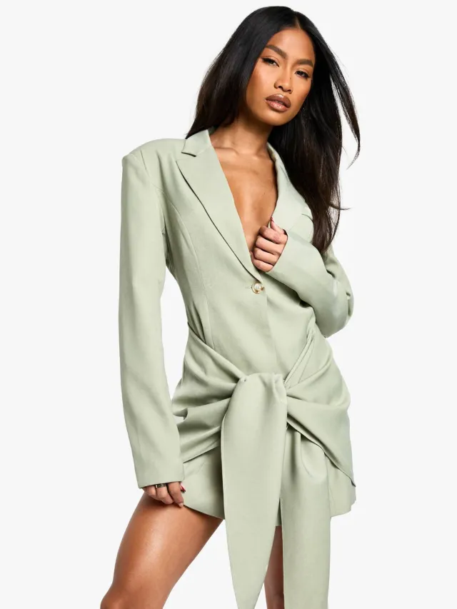 boohoo Dames Tailored Structured Wrap Detail Blazer Dress Verstandig