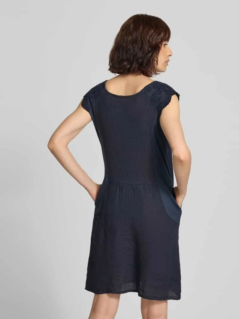 ZABAIONE Mini-jurk van linnenmix met stitchings marineblauw, foto 3