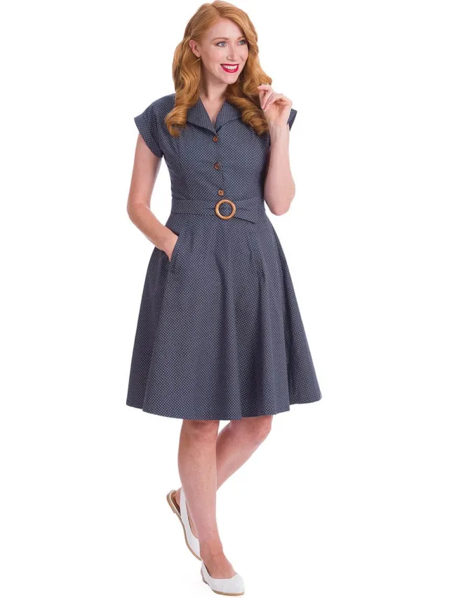 Banned Spot Perfection Fit & Flare Dames Midi-jurk - marineblauw