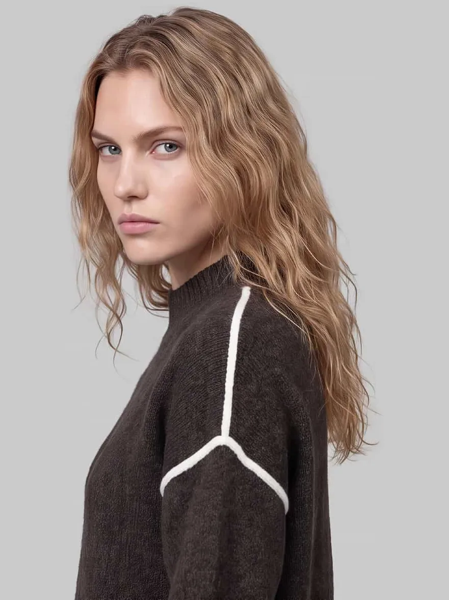 Vero Moda Regular Fit tricotjurk met contrasterende strepen model 'BOOM' chocoladebruin gemêleerd, foto 6
