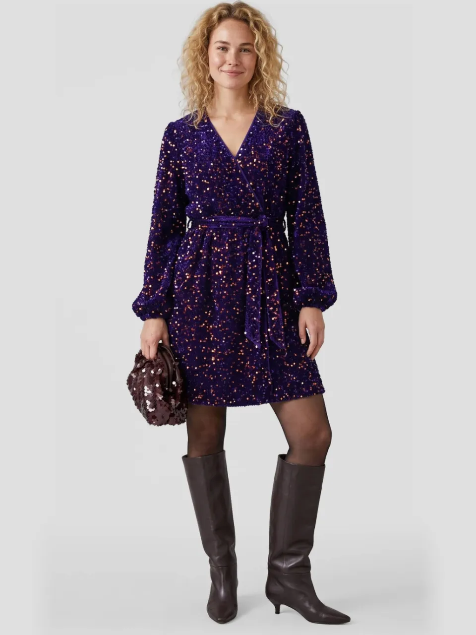 Anytime midi jurk met pailletten blauw, foto 4