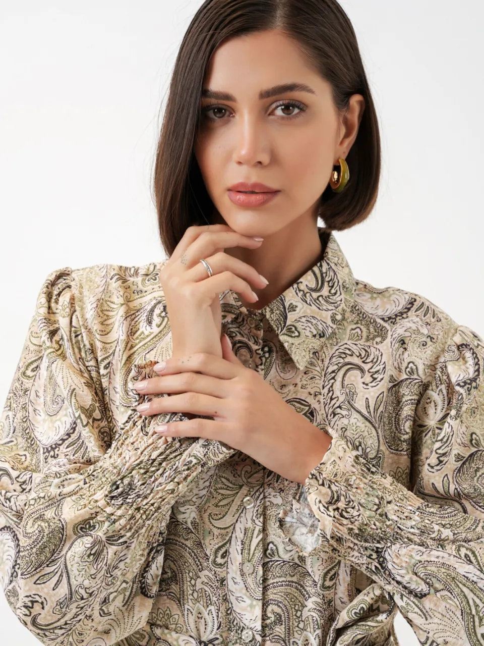 Big Dart Maxi Shirtjurk met Paisleyprint en Riem beige, foto 2