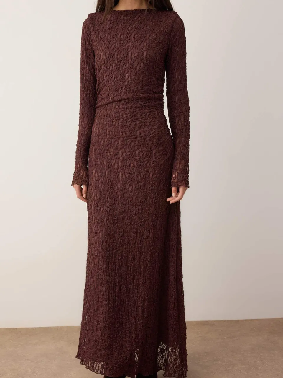 Trendyol Modest Dames Bruin Effen Maxi Lang Casual Bodycon Modest Jurken, foto 2