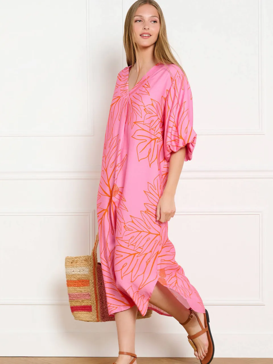 LOLALIZA Sanny x LOLALIZA x Wehkamp maxi jurk met bloemen roze Roze/oranje