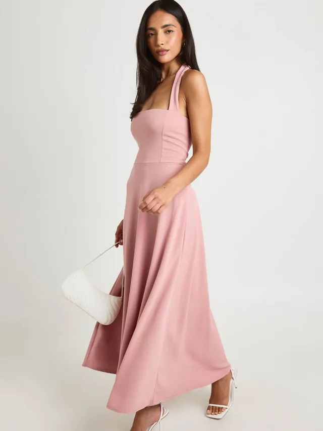 boohoo Dames Halternek Jersey Crepe Midi-jurk Roos