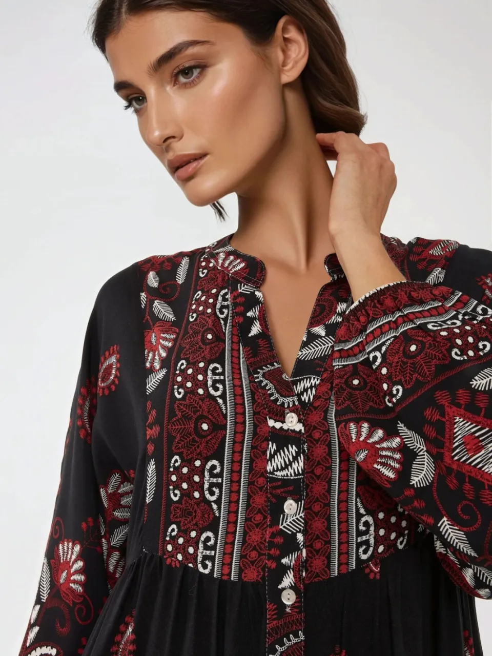 Hiccup Gedrukte Lange Mouw Viscose Maxi Jurk zwart, foto 2