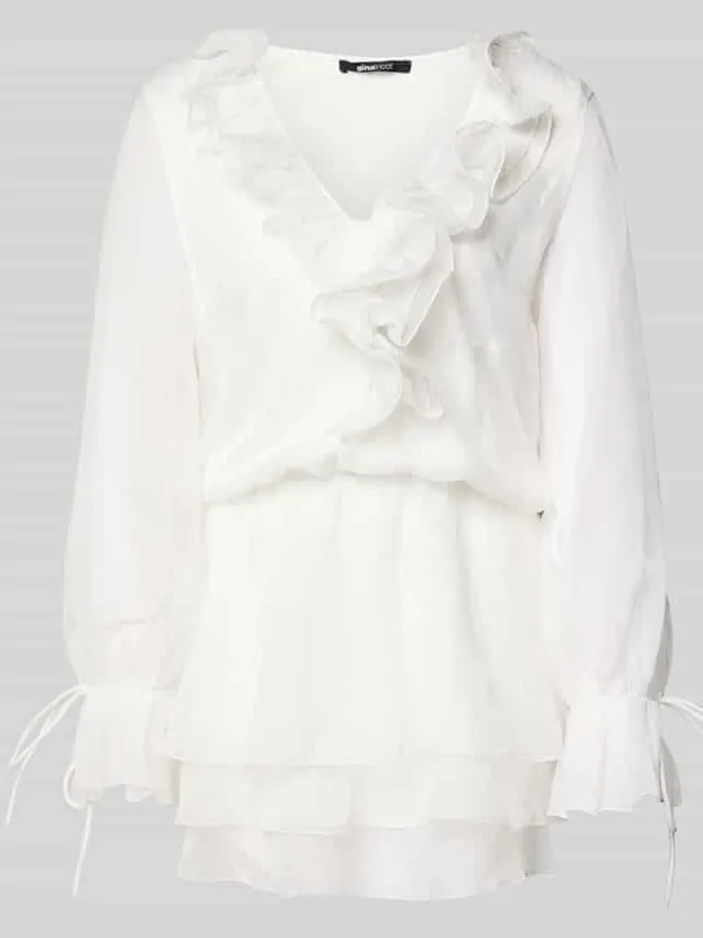 Gina Tricot mini-jurk met ruches en V-hals offwhite, foto 2