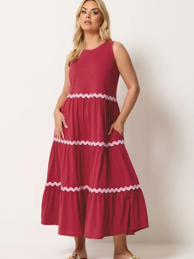 Yours Rode Gelaagde Maxijurk Met Krulbies Red