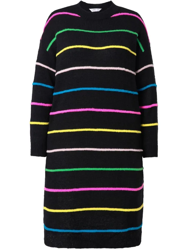 Angel of Style Dames - Gebreide jurk straight fit maxilengte strepen - Zwart - Maat 50+