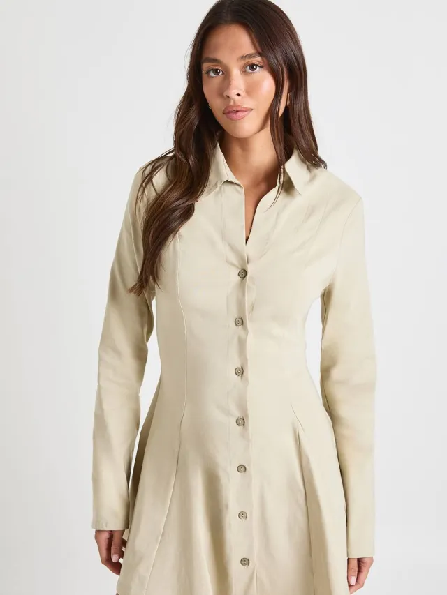 boohoo Dames Bengaline hemdjurk met ingestikte taille Steen