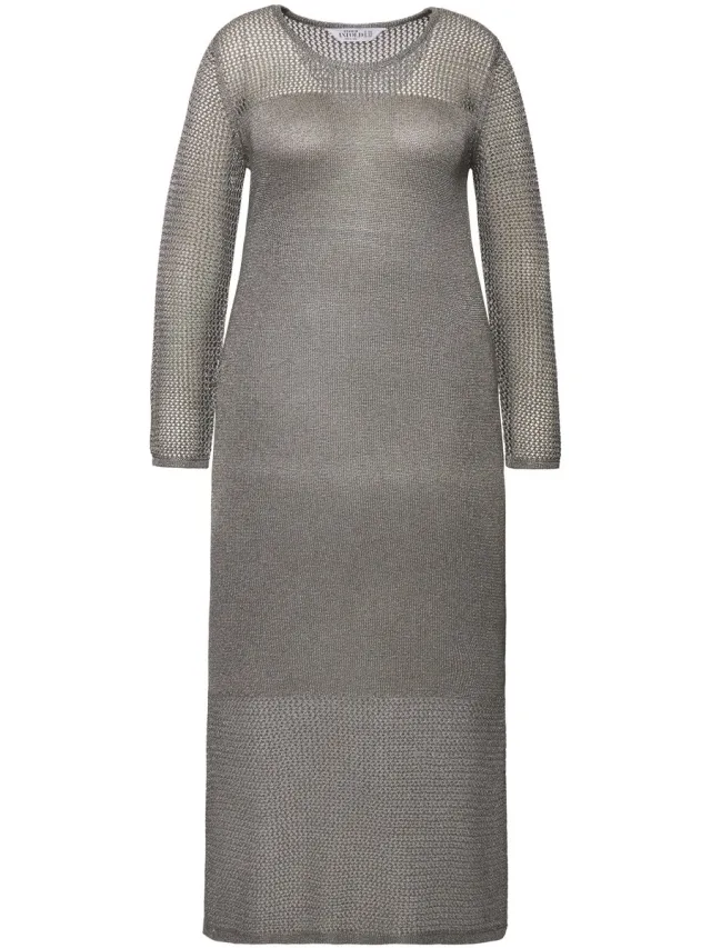 Studio Untold Dames - Gebreide maxi-jurk mouwloos - Zilver - Maat 50+