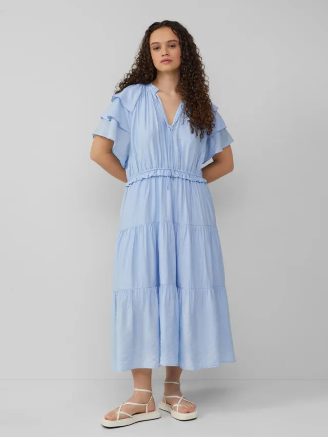 QS female - Midi-jurk met volantdetails lichtblauw