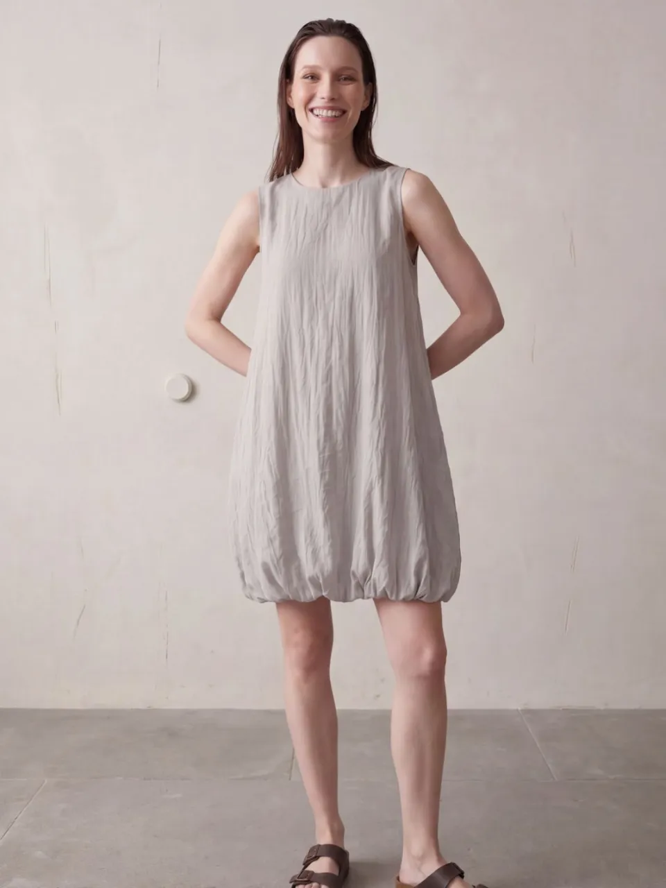MyFashion Losse Mini-jurk in Textured Lyocell steen, foto 2