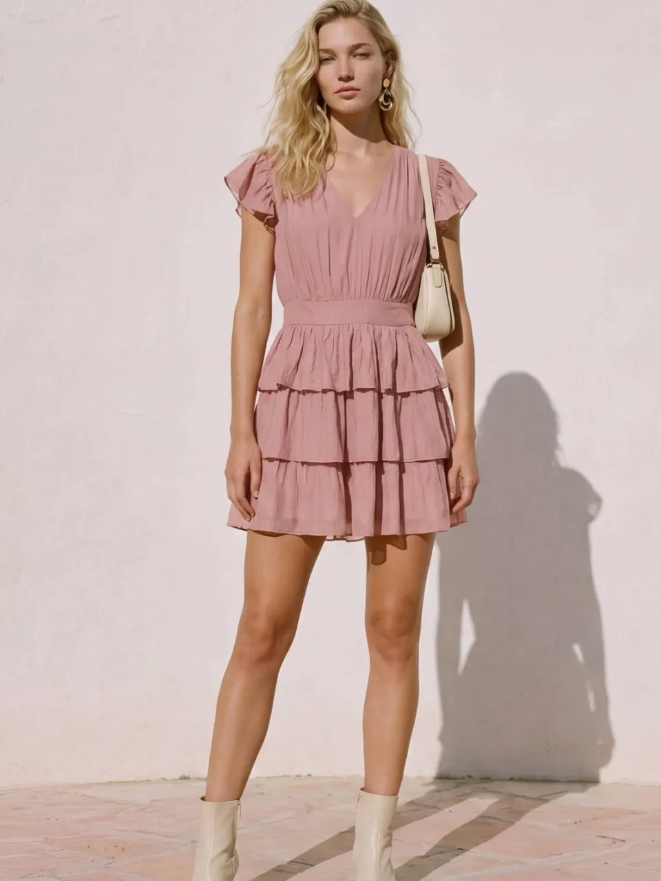 Vero Moda mini jurk met ruches - oudroze, foto 6