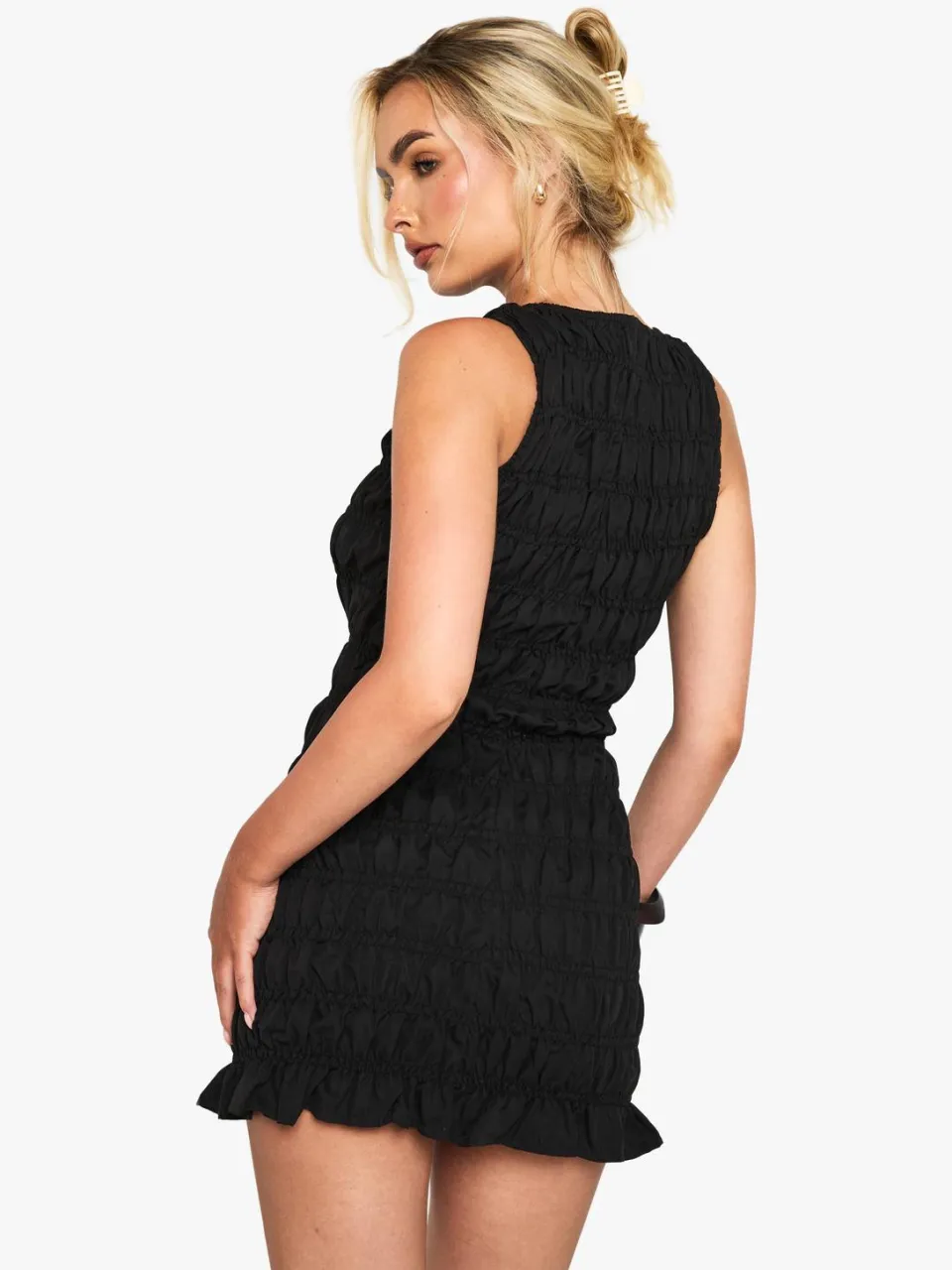 boohoo Dames Shirred Racer Neck Mini Jurk zwart, foto 2