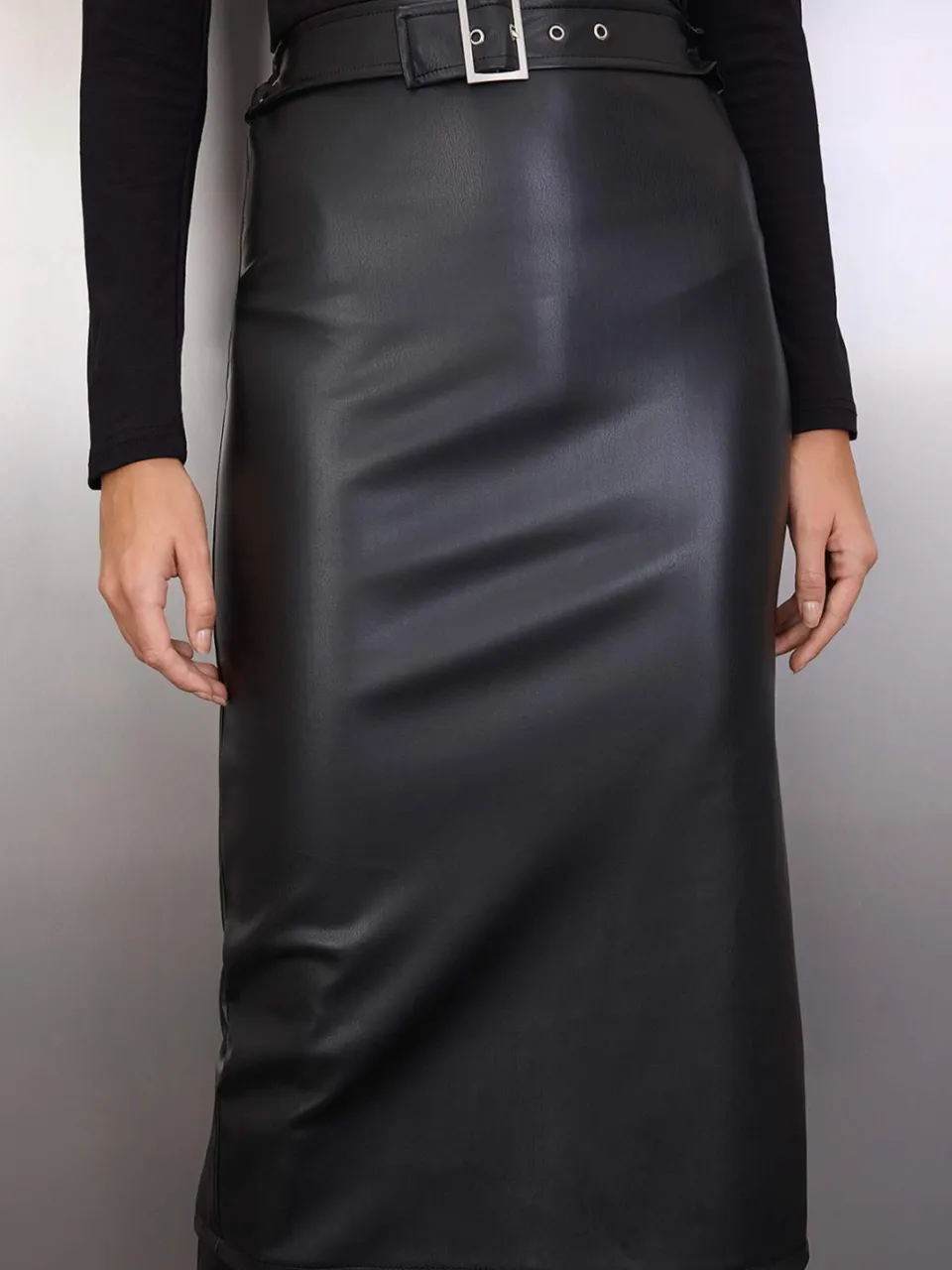Trendyol TRENDYOLMİLLA Dames Zwart Effen Midi Lang Avond / Dagelijks Bodycon Jurken, foto 2