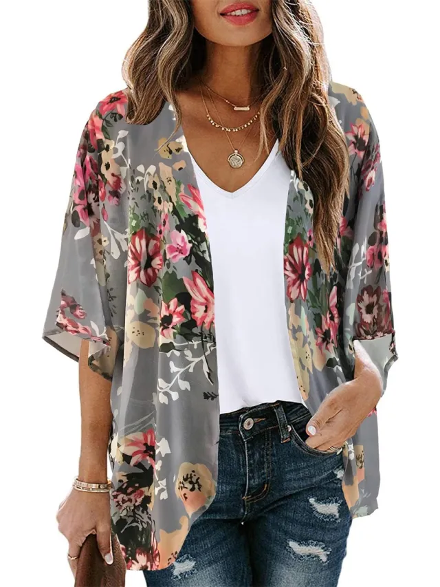Geweo Dames Strandcover-up - Lange Pareo, Tuniek of Kimono in Boho Stijl | Lichtgewicht Zomerjurk als Bikini Cover-up | One Size - Grijs