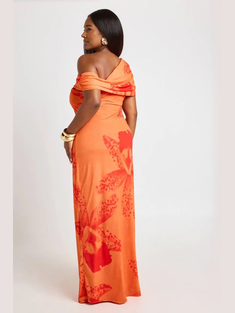 boohoo Dames Plus Bloemen Mesh Maxi Jurk oranje, foto 2