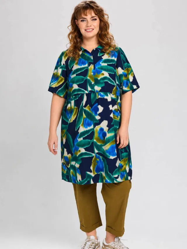 STUDIO blousejurk Plus Size met print - donkerblauw