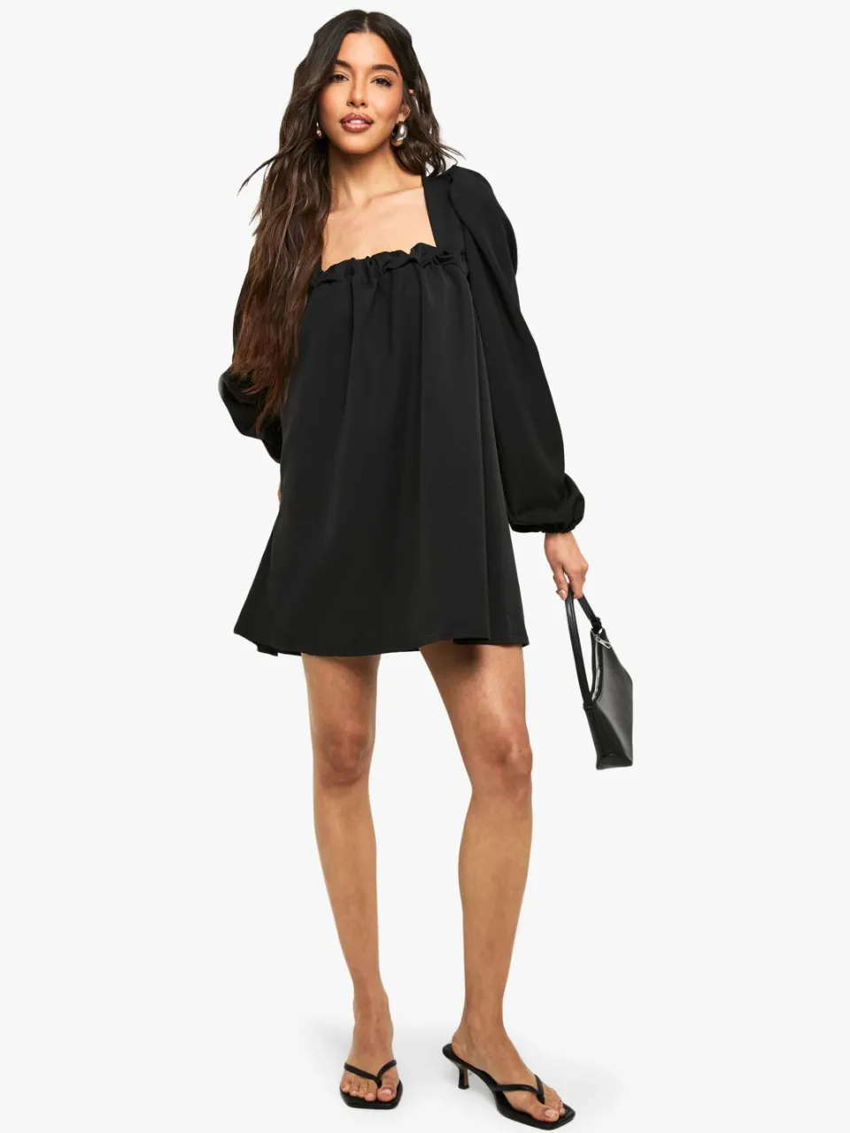 boohoo Dames Long Sleeve Puff Sleeve Smock Dress zwart, foto 2
