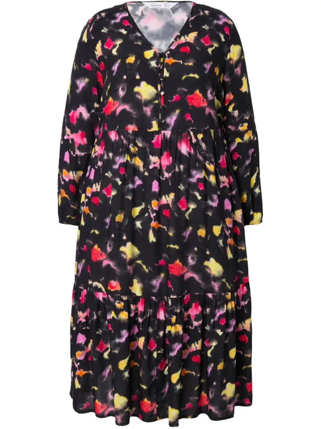 MIAMODA Dames - Midi-jurk all-over print volants - Korengeel
