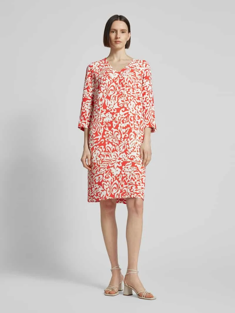 Comma Knielange jurk met all-over print rood, foto 3