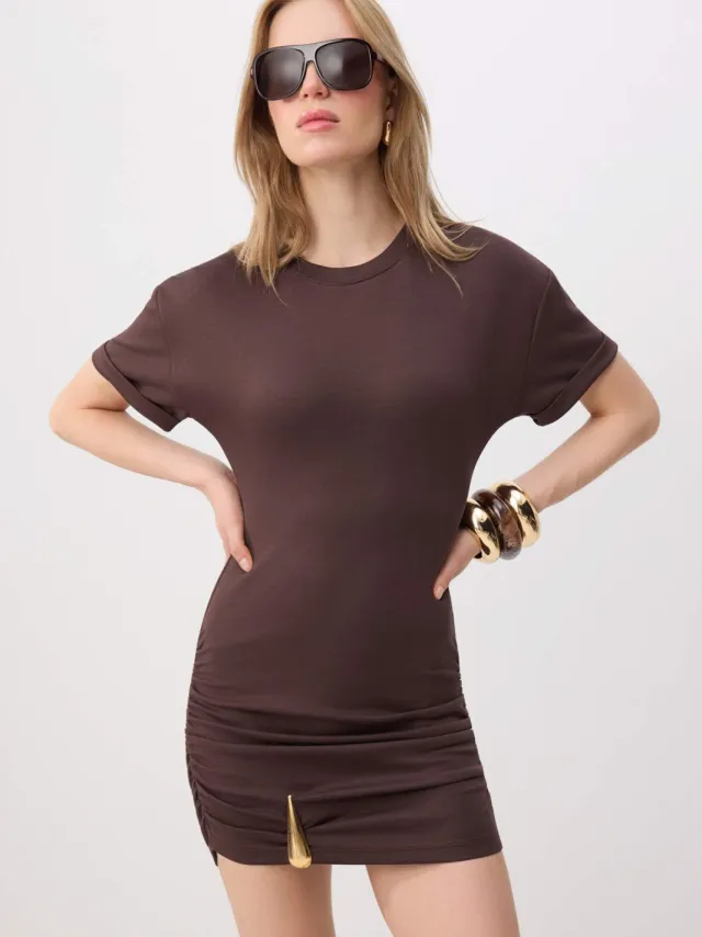 Trendyol TRENDYOLMİLLA Dames Bruin Effen Kort / Mini Kort Bodycon Jurken