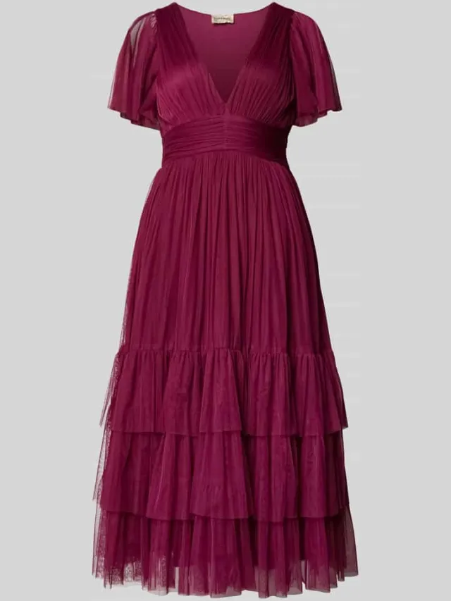 Lace & Beads Cocktailjurk met diepe V-hals donkerrood, foto 2