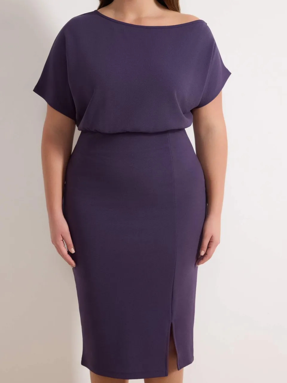 Trendyol Curve Dames Paars Effen Midi Kort Feest Bodycon Grote maten Jurk, foto 2