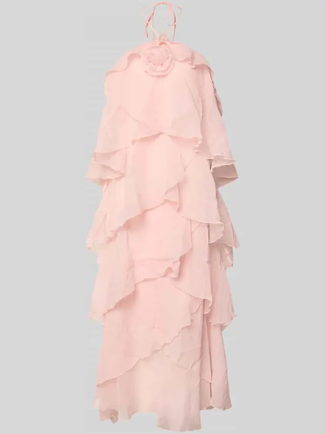 Vero Moda maxi-jurk met 3d-ruchedetail model 'DELILAH' rosé, foto 2