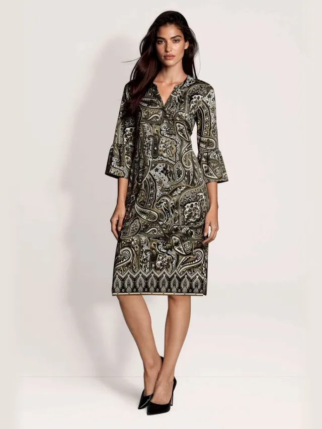 MADELEINE Jurk Paisley-jurk met volantmouwen parelwit / riet / multicolor