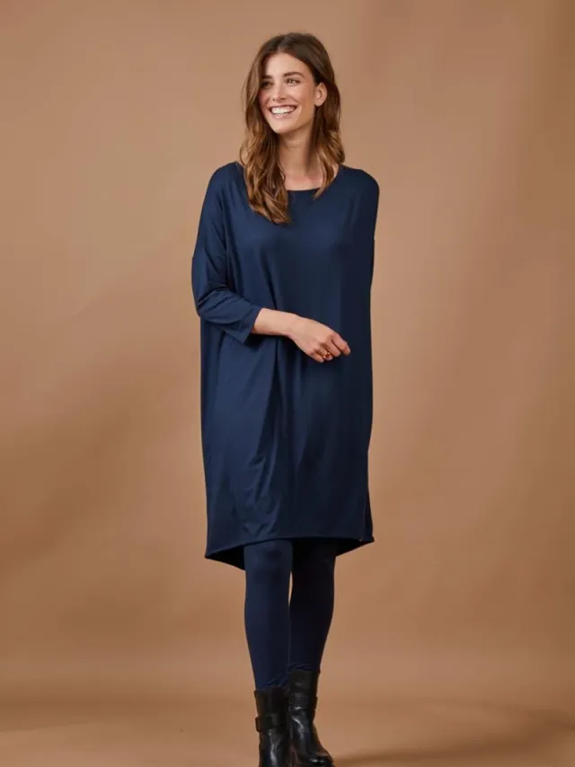 Didi Dames Loose dress 3/4 sleeves Dark blue Blauw