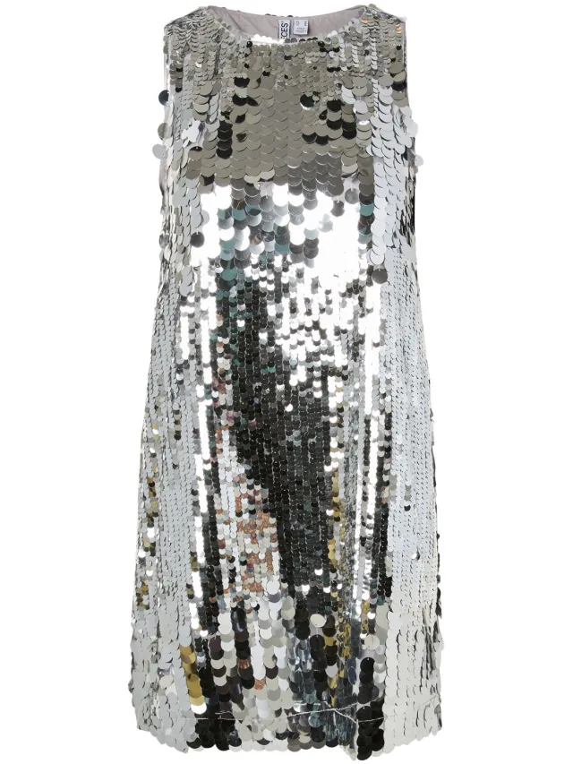 Pieces midi-jurk PCMALOU PAILLETTEN Silver Colour1