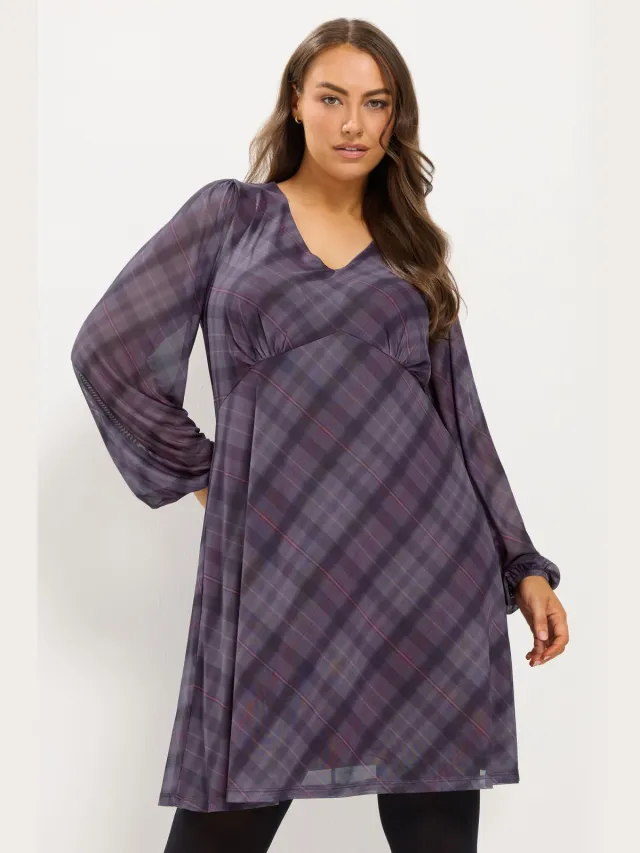 Yours Paarse Mesh Midijurk Met Ruitjespatroon Purple