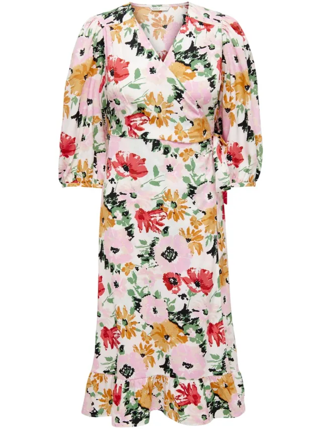 Only Dames/Dames Puff Sleeve Wrap Dress (Wolkendanser) Wit