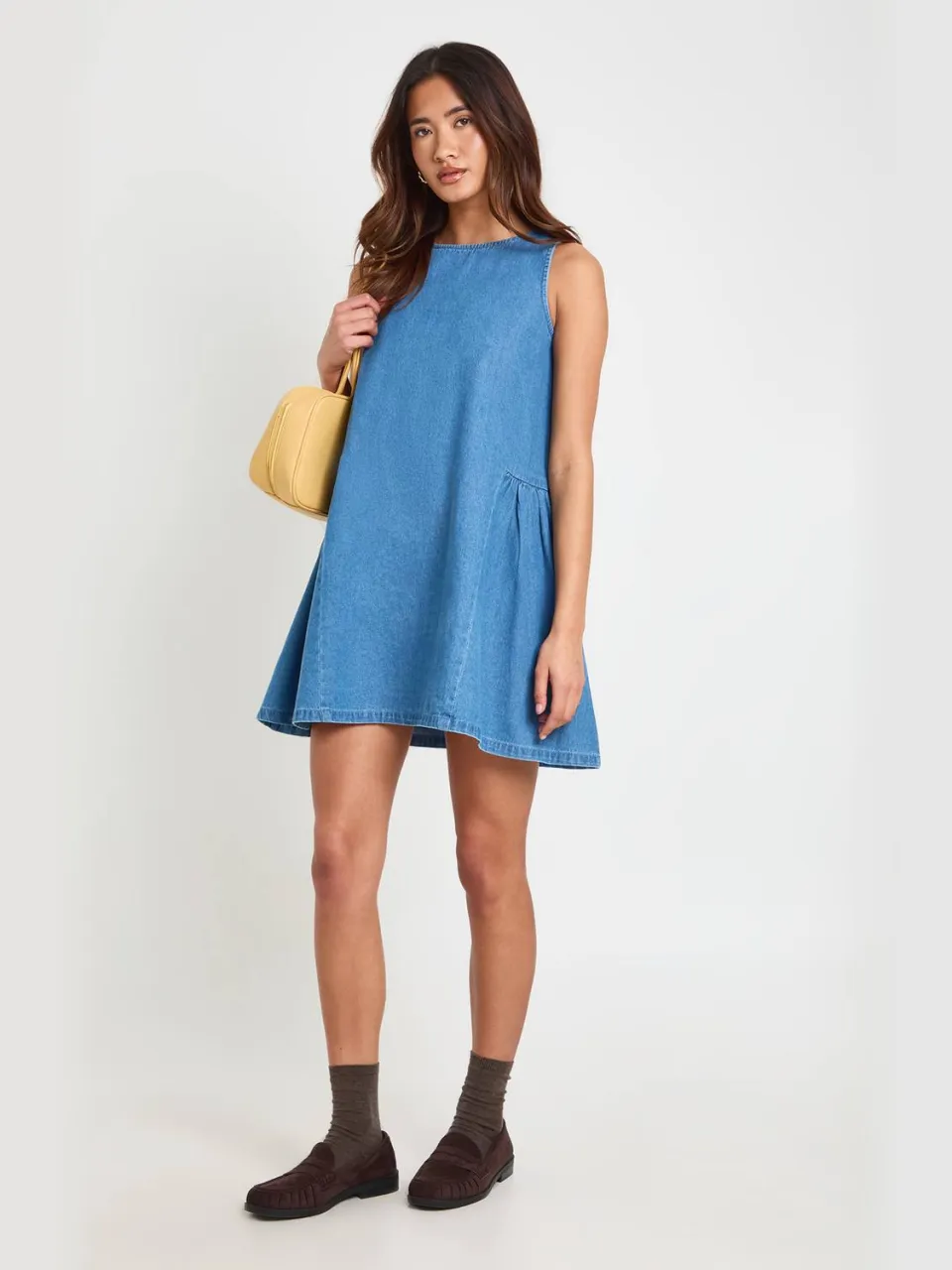 boohoo Dames Chambray Smock Jurk Medium Gebleekt