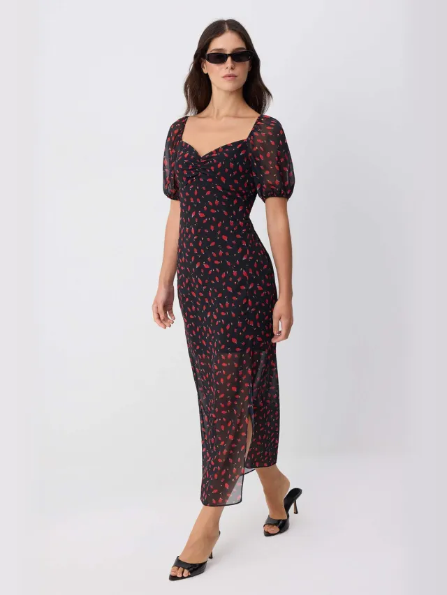 Trendyol TRENDYOLMİLLA Dames Zwart Bloemen Maxi Kort Recht Jurken