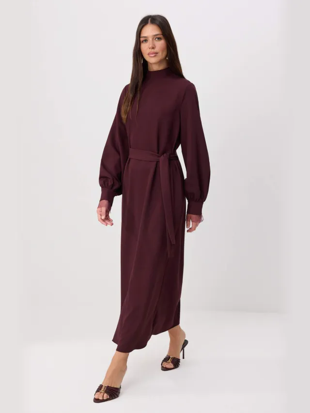 Trendyol Modest Dames Paars Effen Maxi Lang Casual A-lijn Modest Jurken Rood