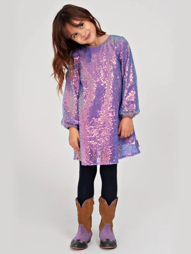 Jubel korte jurk met glitters lila