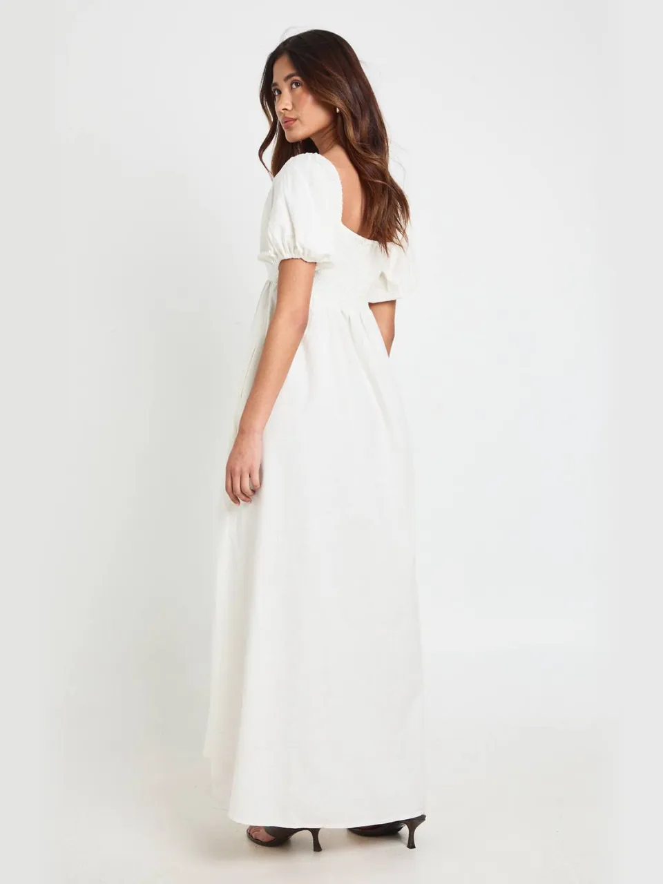 boohoo Dames Linnen Maxi Jurk Met Pofmouwen En Gerimpeld Lijfje natural, foto 2