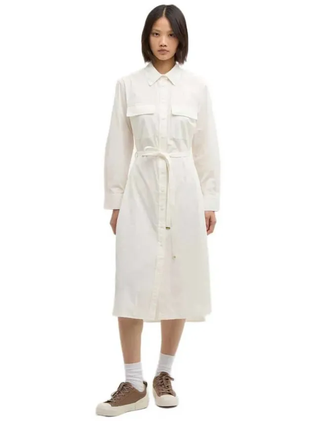 Barbour Rowane Midi-jurk Met Lange Mouwen Wit S Vrouw Marshmallow