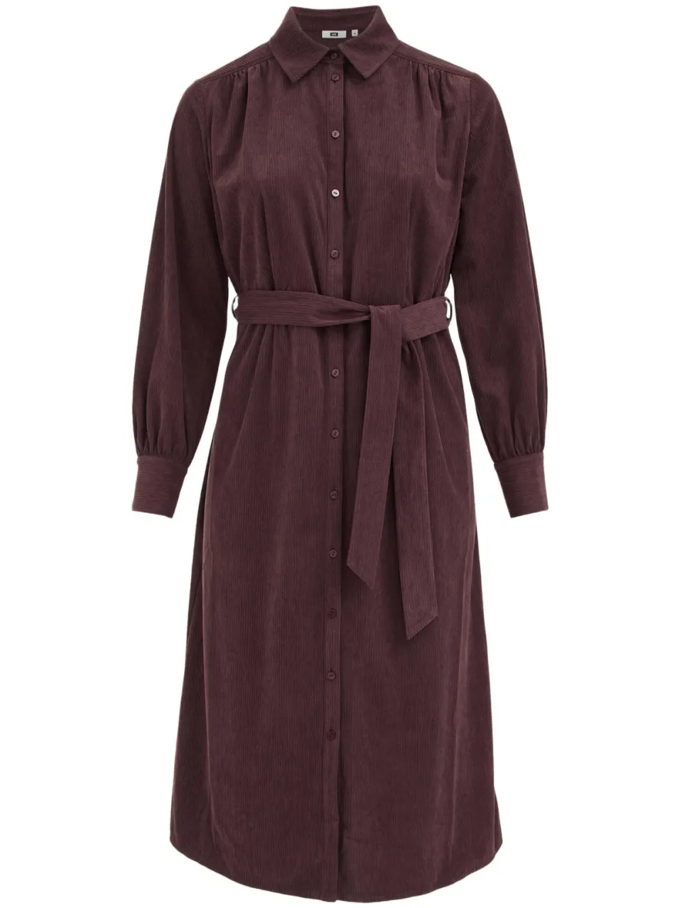 WE Fashion Curve Plus Size corduroy midi blousejurk met ceintuur - donkerrood, foto 2