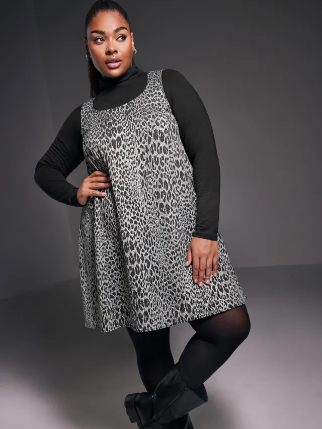Yours Overgooierjurk Met Luipaardprint In Grijs Grey