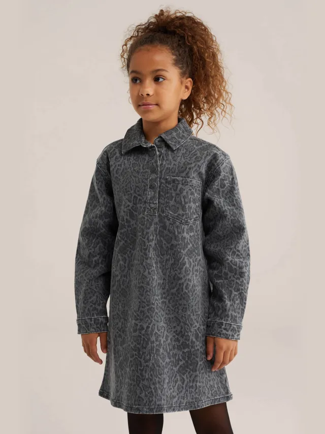 WE Fashion Blue Ridge spijkerjurk met panterprint grijs, foto 2