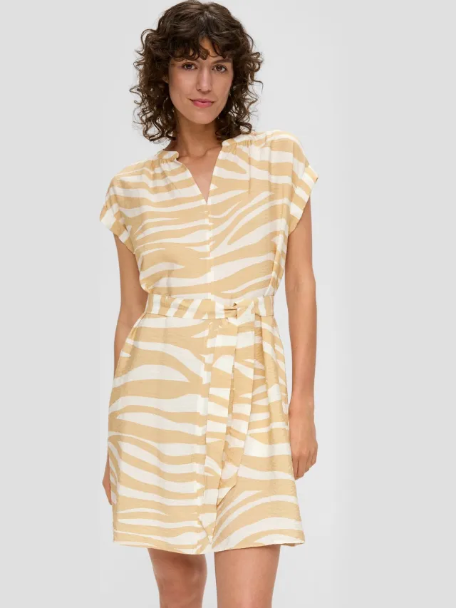 S.Oliver female - Jurk met V-hals en oversized schouders beige