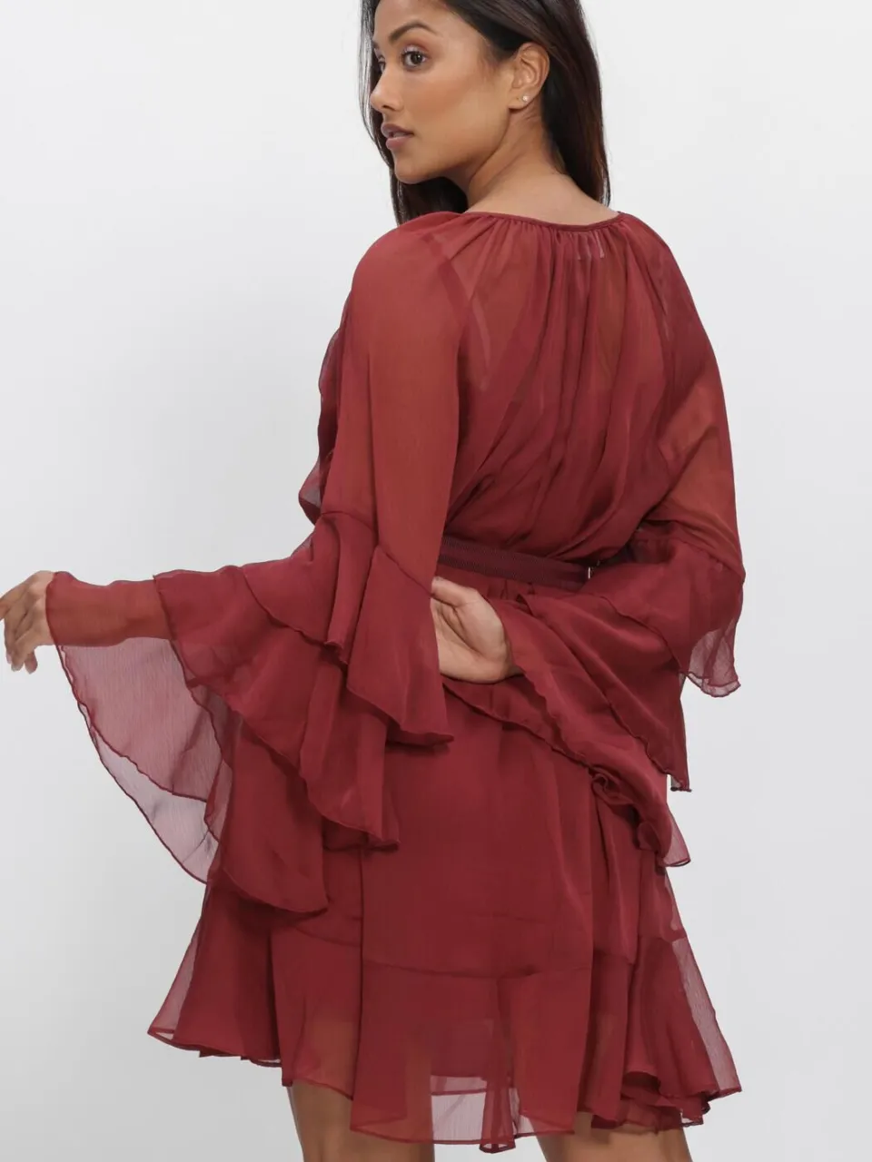 Dante6 Dames Jurken Solstice Boho Chiffon Short Dress - Bordeaux, foto 3