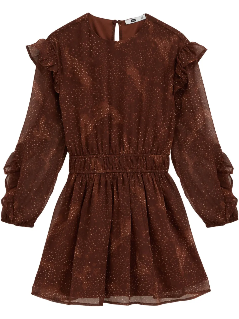 WE Fashion korte jurk met ruches bruin/ecru, foto 2