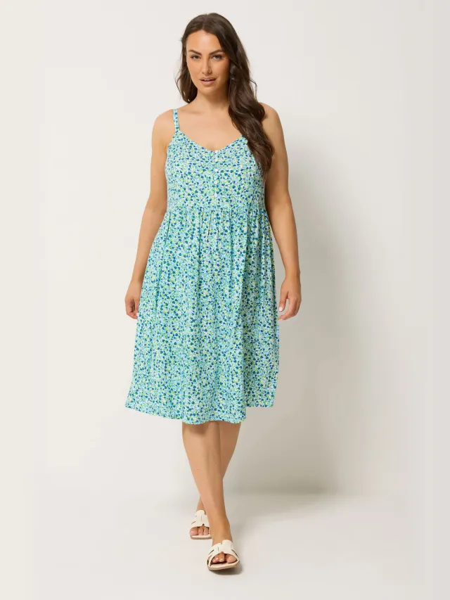 Yours Blauwe Midizomerjurk Met Fijne Bloemenprint En Bandjes-64 Blue